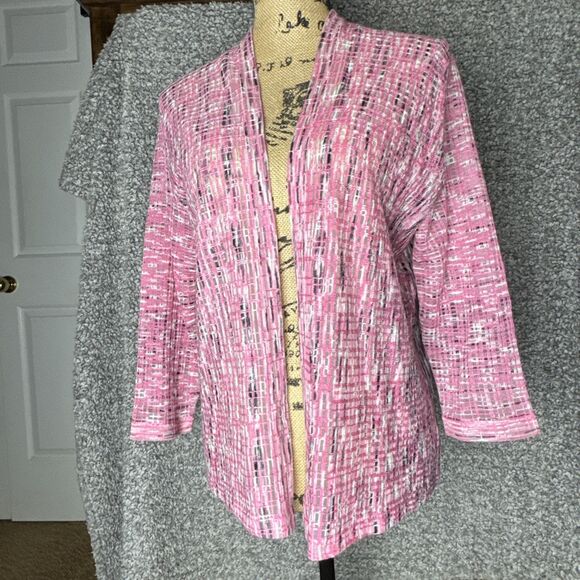 NIC+ZOE Sweaters - Nic + Zoe Womens Barbiecore Layer Sweet Song Linen Blend Cardigan Medium Pink
